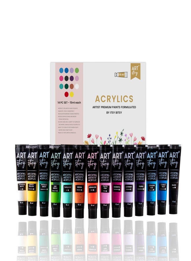 itsy-bitsy Itsy Bitsy Art Story Artists Acrylic Paint Set - 14 Colors X 15ml each| for Paper, Canvas, MDF, Wall, Glass, Plastic, Metal, Terracotta|Premium Multi Surface paint for DIY Art & Craft| For Beginners Students Adults - Image 1